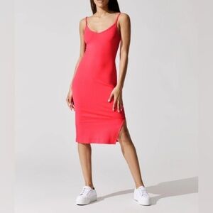 Carbon38 • Fluorescent Red Vertical Ribbed Midi Dress
